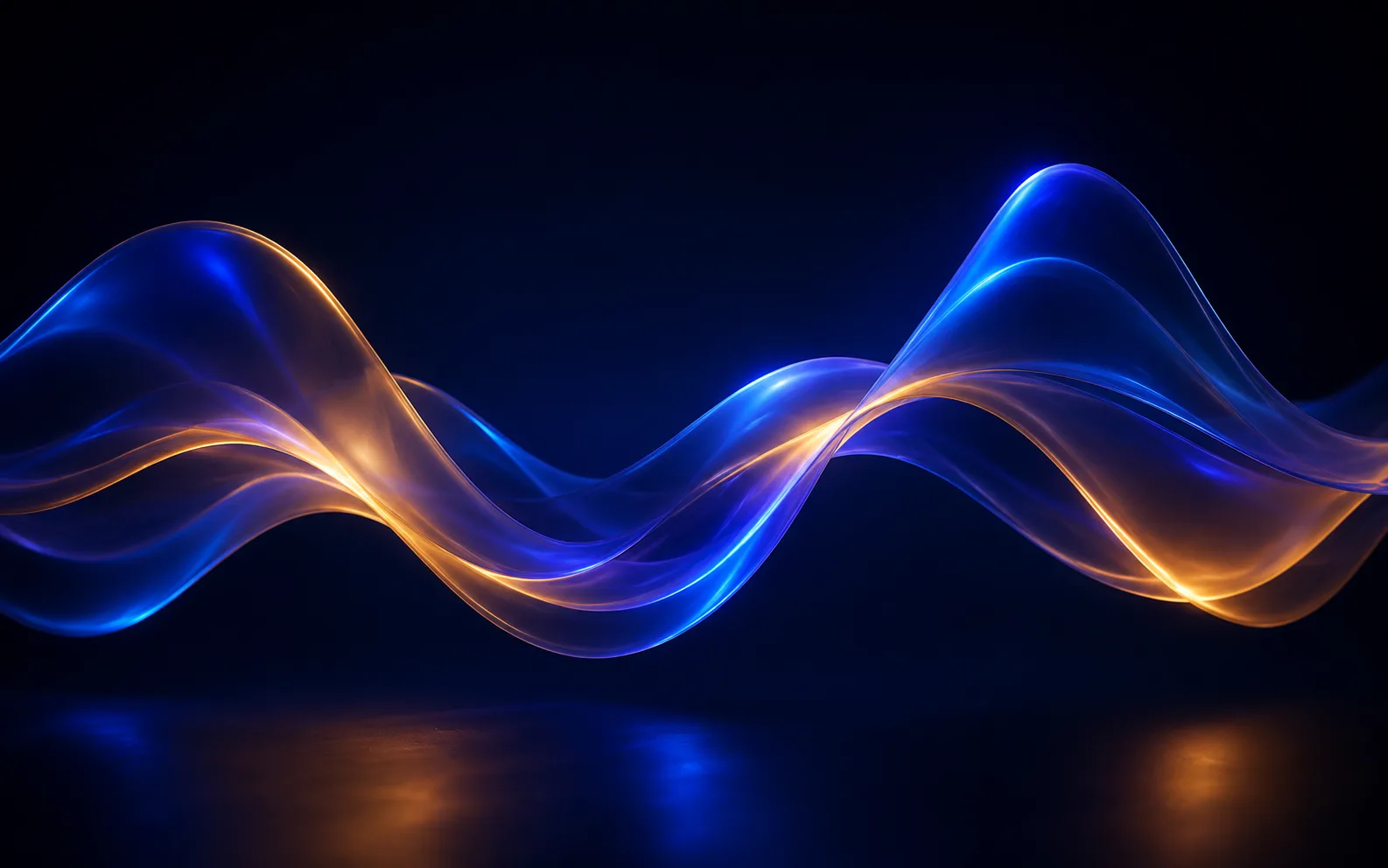 Abstract 3D sound-wave visual in blue and amber