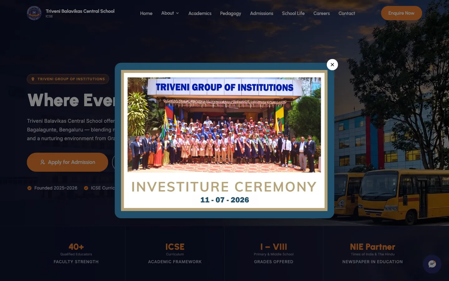 Screenshot of the Triveni Central School website (Education)